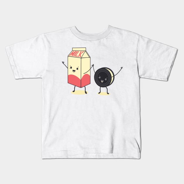 Milk and Cookies Cute Cartoon Characters are best friends, kawaii graphic, cookies n' milk Kids T-Shirt by bigraydesigns